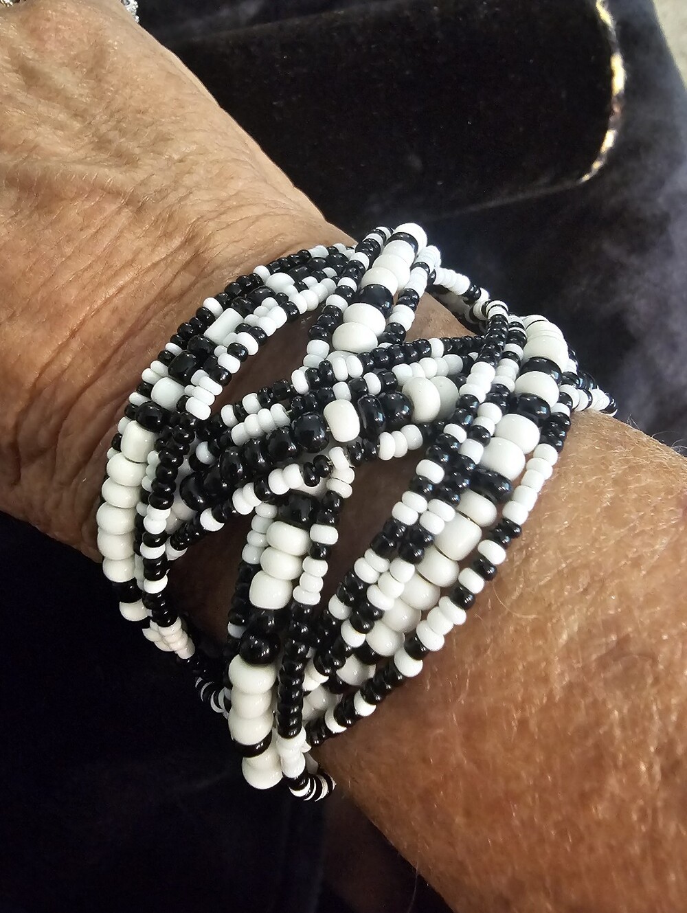 Black and White Beaded Multi-Strand Wrap Bracelet